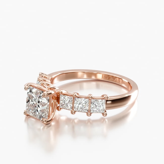 14K Rose Gold Princess Cut Side Stone Diamond Engagement Ring