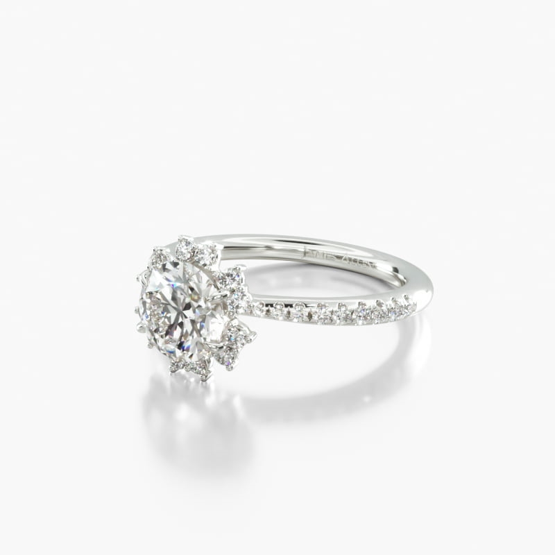 14K White Gold Aureola Diamond Halo Engagement Ring