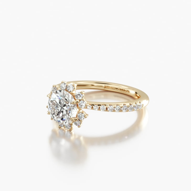 14K Yellow Gold Aureola Diamond Halo Engagement Ring
