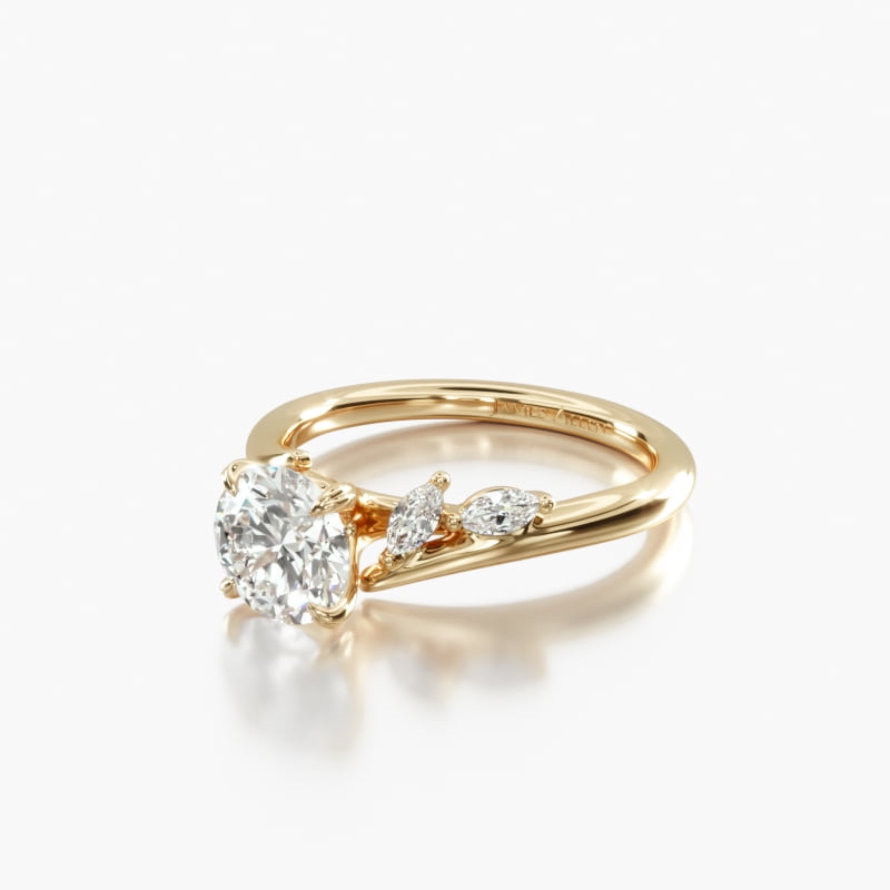 14K Yellow Gold Bypass Marquise Array Diamond Engagement Ring