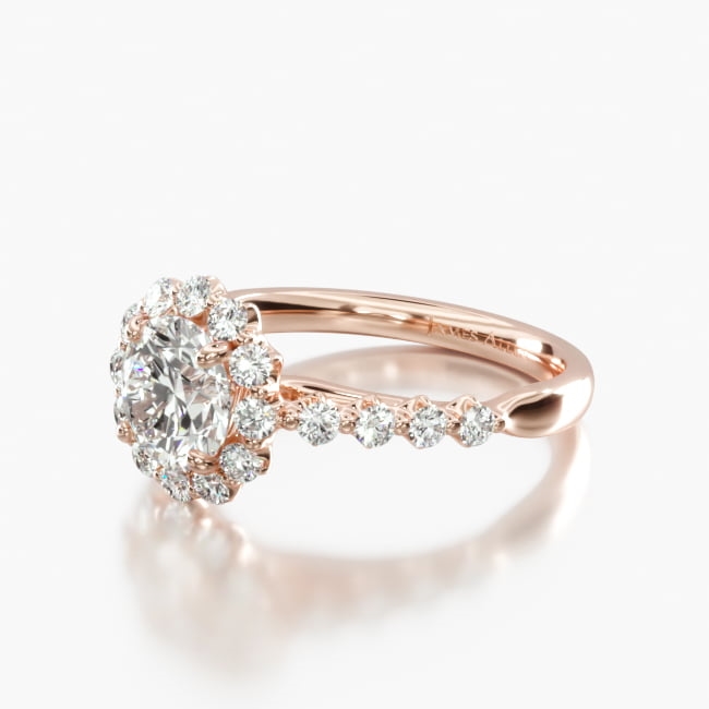 14K Rose Gold Scalloped Cathedral Halo Diamond Engagement Ring