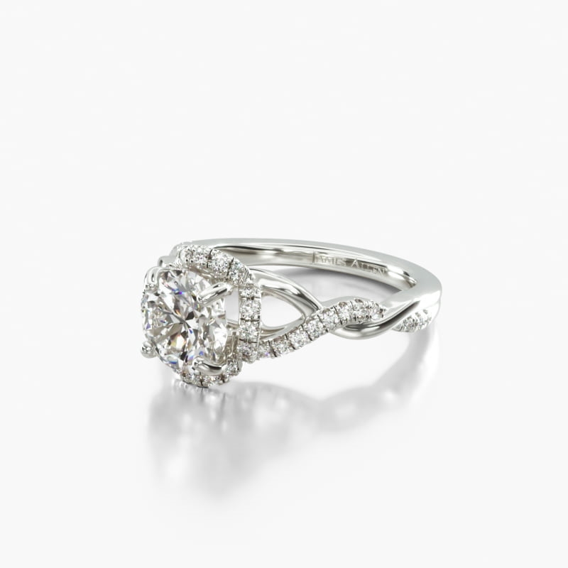 14K White Gold Interlaced Pavé Halo Diamond Engagement Ring