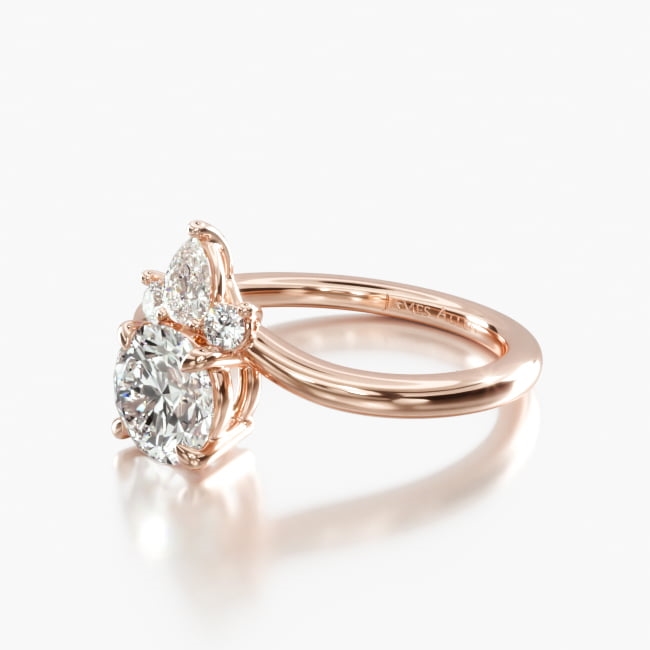 14K Rose Gold Three Stone Diamond Tiara Engagement Ring