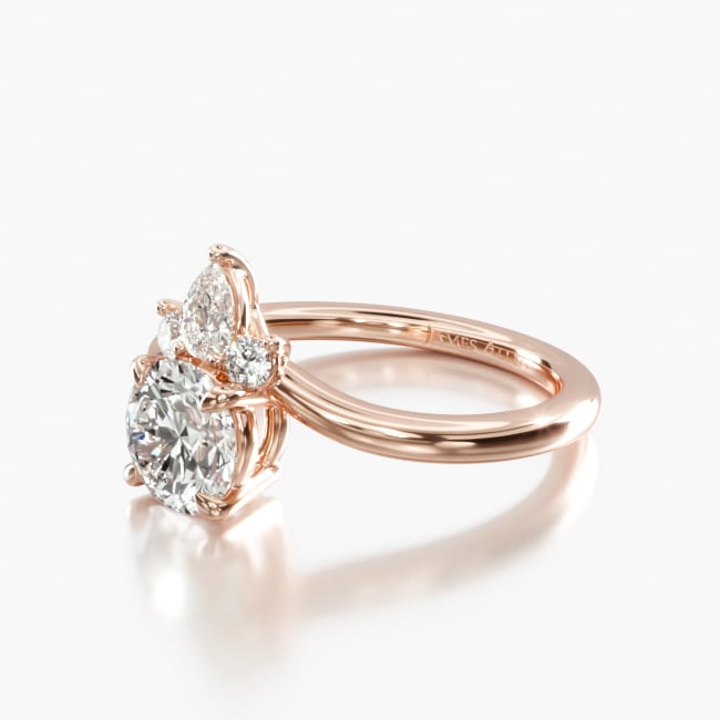 14K Rose Gold Three Stone Diamond Tiara Engagement Ring