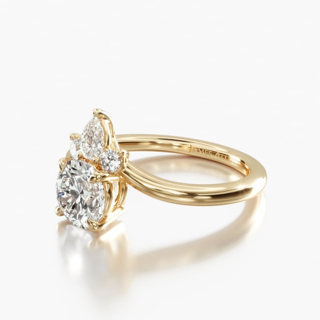 18K Yellow Gold Three Stone Diamond Tiara Engagement Ring