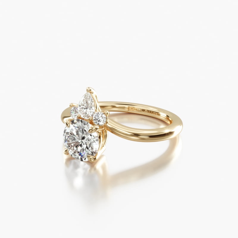 14K Yellow Gold Three Stone Diamond Tiara Engagement Ring