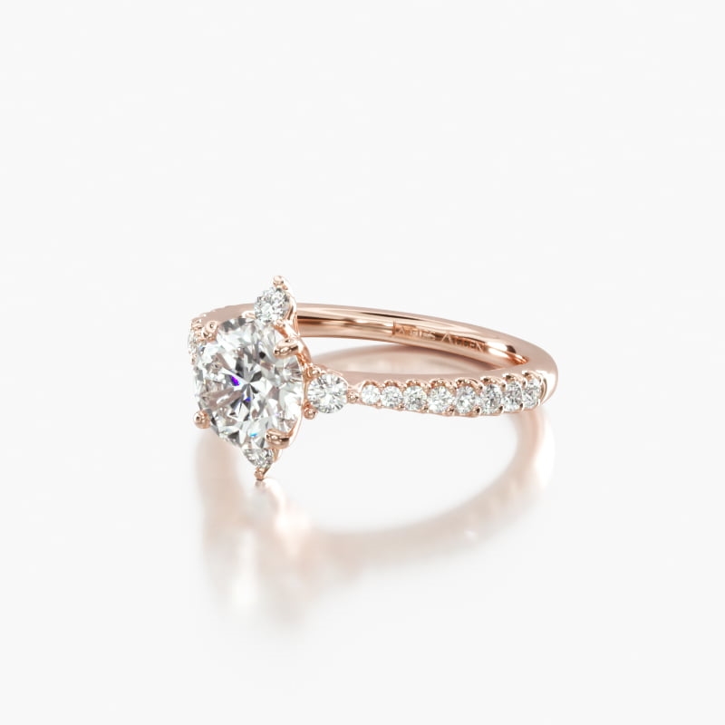 14K Rose Gold Compass Point Diamond Accents Engagement Ring