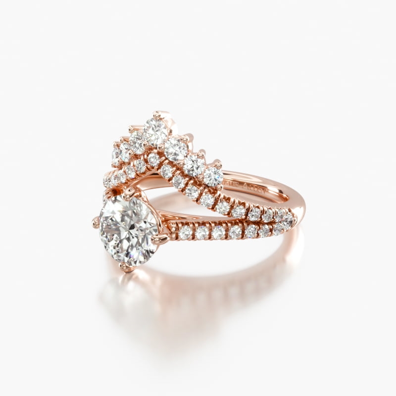 14K Rose Gold Double Row Majestic Diamond Tiara Engagement Ring