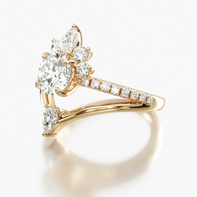 14K Yellow Gold Peacock Diamond Tiara Engagement Ring