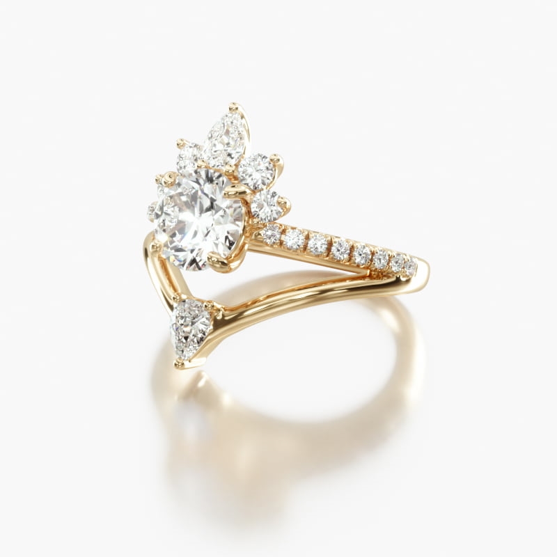 18K Yellow Gold Peacock Diamond Tiara Engagement Ring18118y