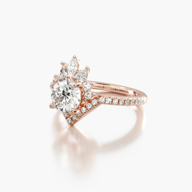 14K Rose Gold Sunburst Diamond Tiara Engagement Ring 18120r14
