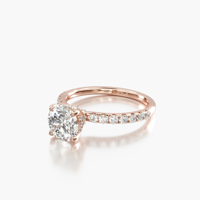 14K Rose Gold Crown Pav Hidden Halo Engagement Ring