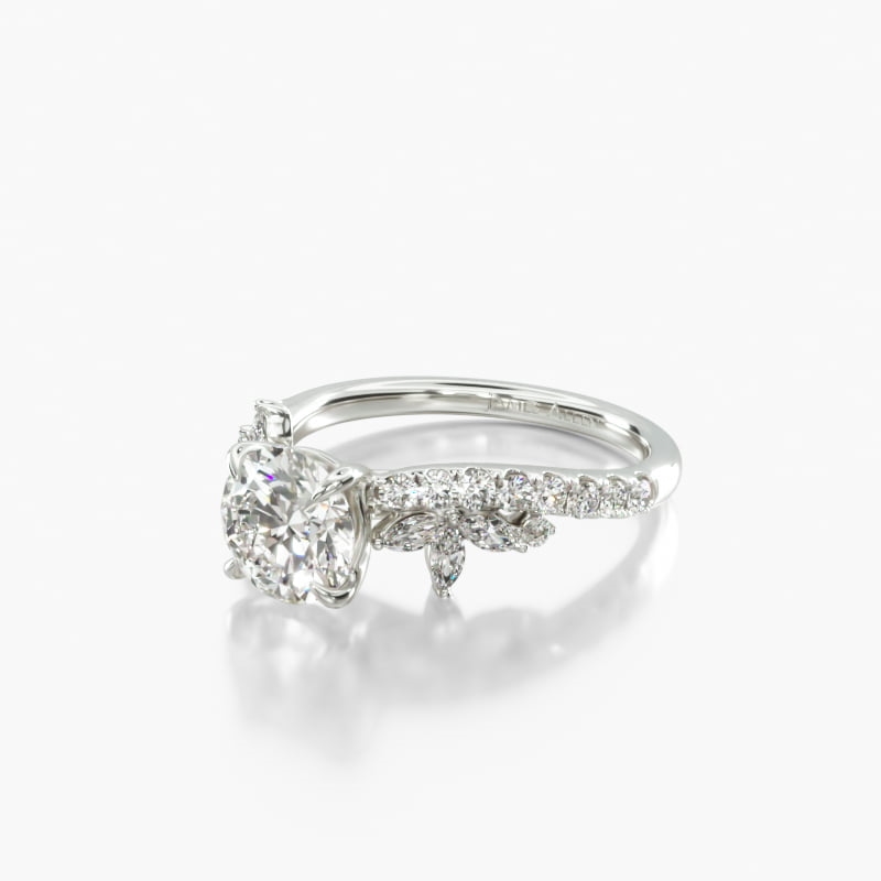 18K White Gold Swirled Diamond Accent Engagement Ring