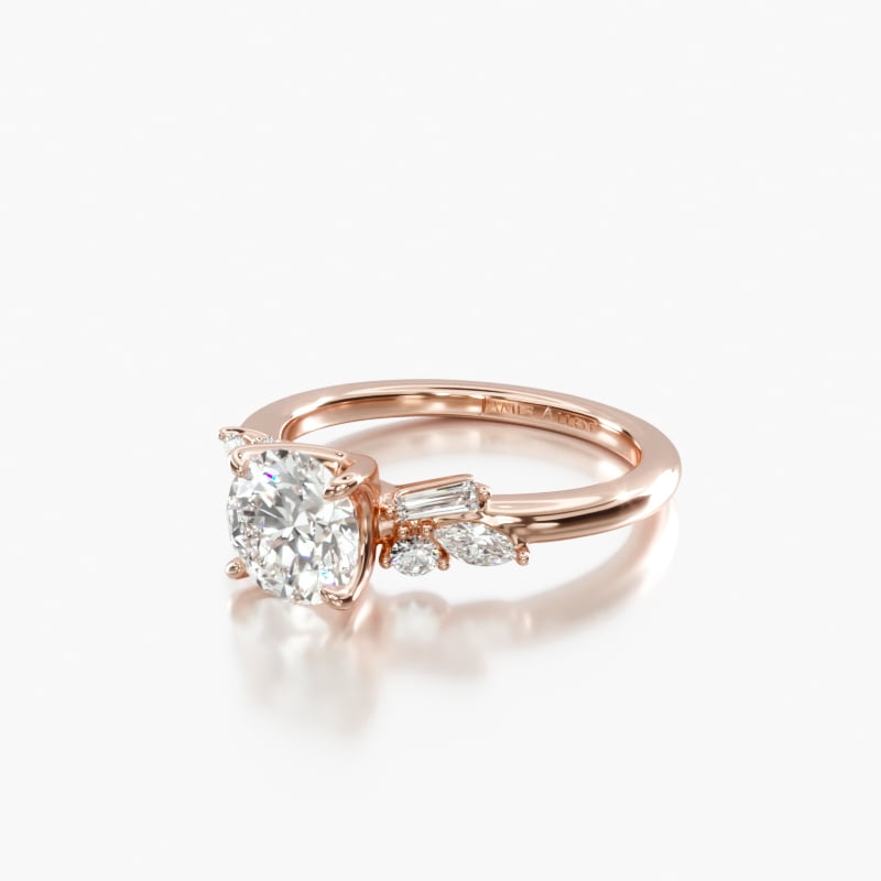 14K Rose Gold Floral Motif Diamond Accent Engagement Ring18138r14