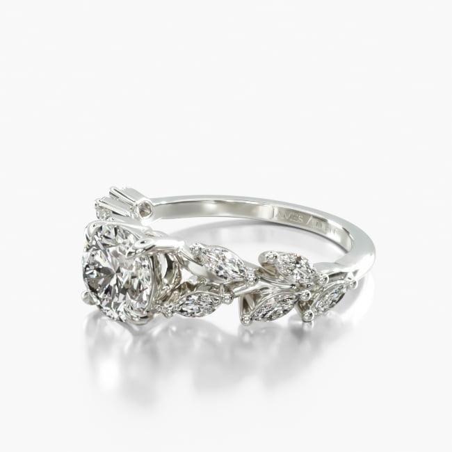 This gorgeous design features marquise diamonds in an elegant wreath motif that come together to beautifully compliment the center diamond of your choice
