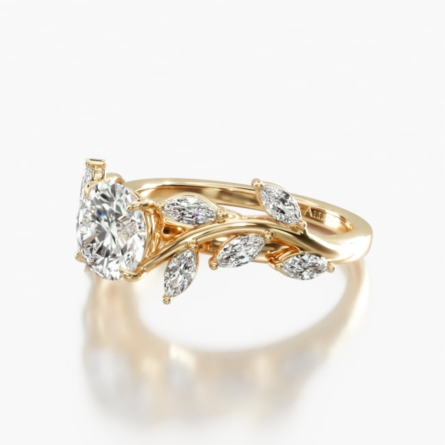 14K Yellow Gold Floral Diamond Engagement Ring