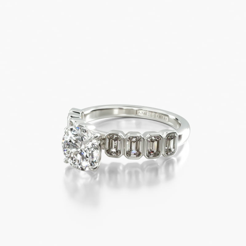 14K White Gold Bezel Set Emerald Cut Diamond Engagement Ring18158w14