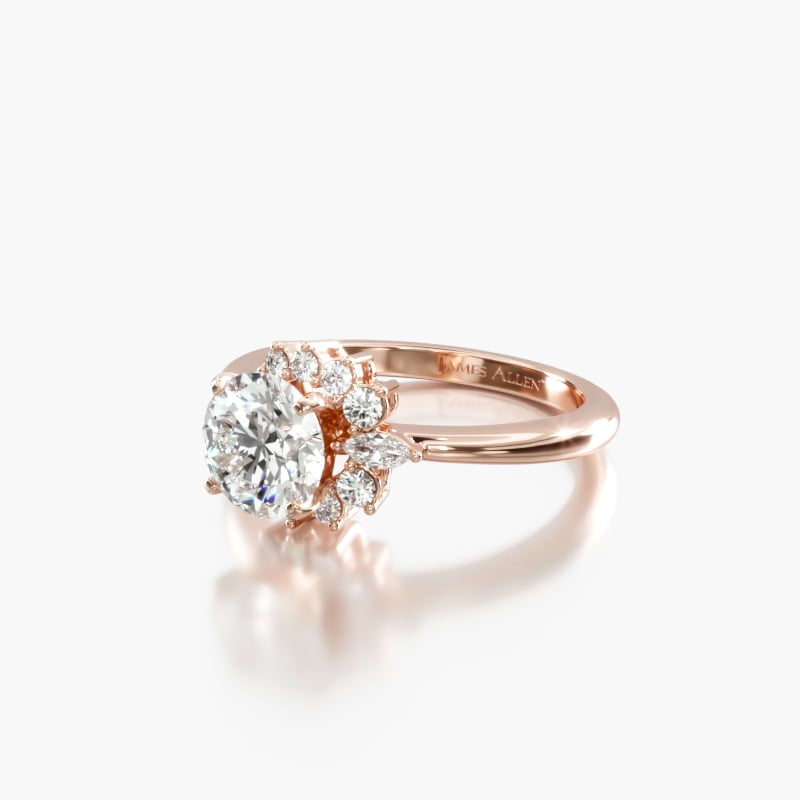 14K Rose Gold Diamond Halo with Marquise Accent Engagement Ring