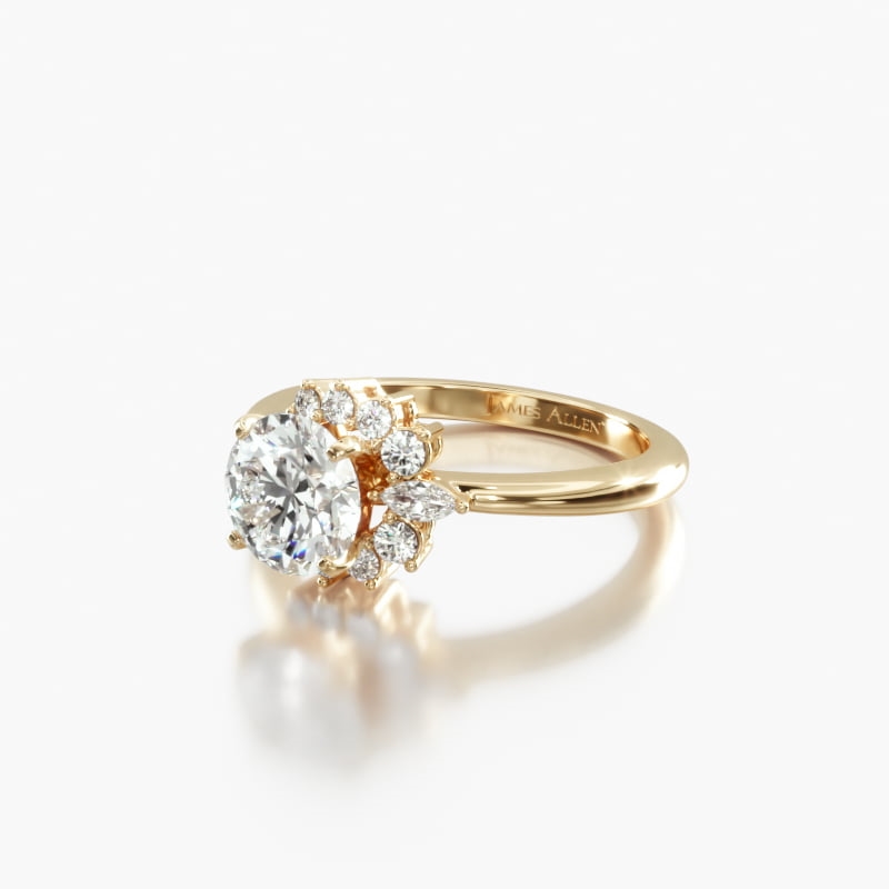 14K Yellow Gold Diamond Halo with Marquise Accent Engagement Ring