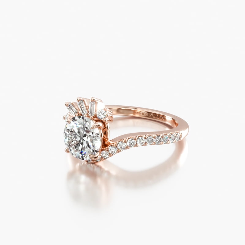 14K Rose Gold Feathered Diamond Bypass Engagement Ring-18163r14