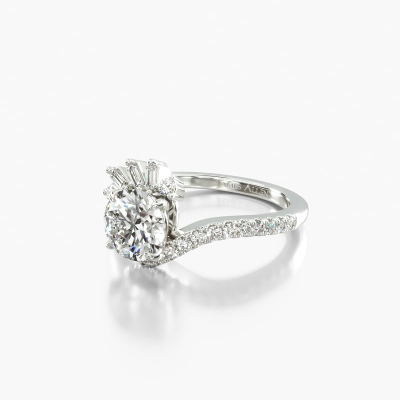 Platinum Feathered Diamond Bypass Engagement Ring