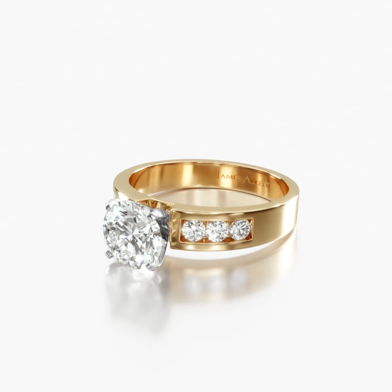 14K Yellow Gold Channel Set Round Shaped Diamond Engagement Ring