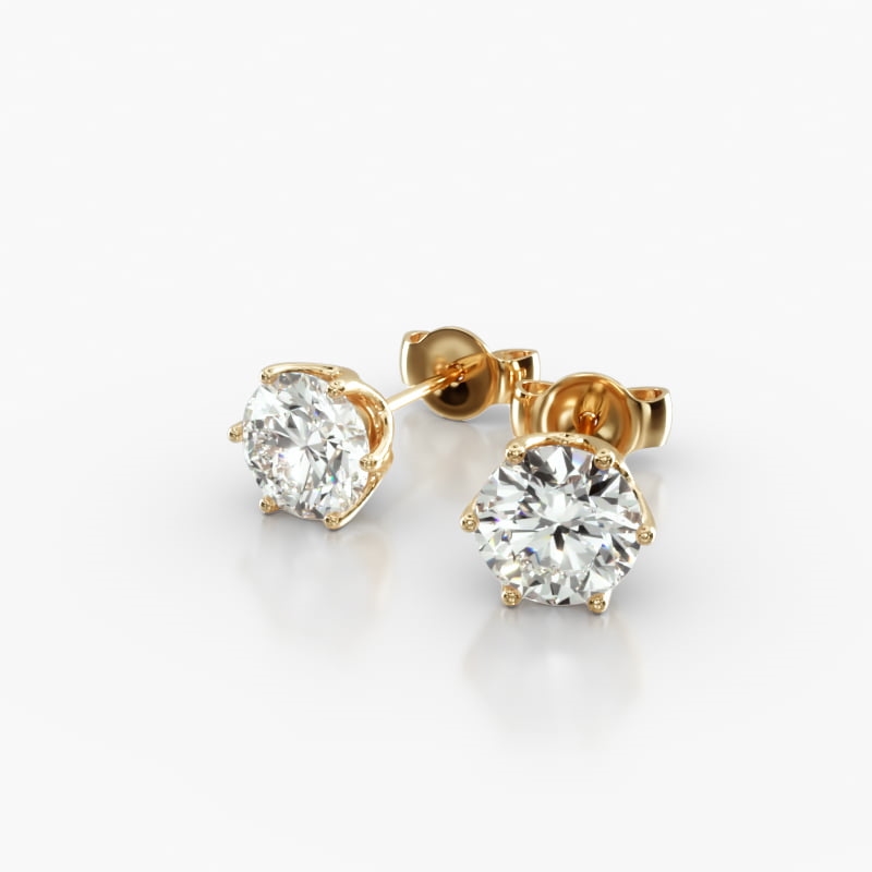 14K Yellow Gold Scallop Basket Diamond Stud Earrings (Mounting)