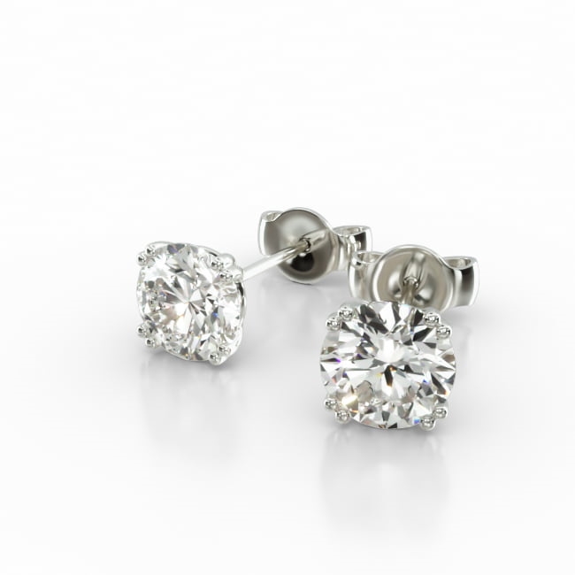 This design is sleek and sophisticated, made to accent the beauty of the round brilliant diamond of your choice by using split prongs and a tapered wire basket. This earring fit slightly off the ear and features friction backs. Available in screw backs for an additional $125. Center diamonds or gemstones purchase required