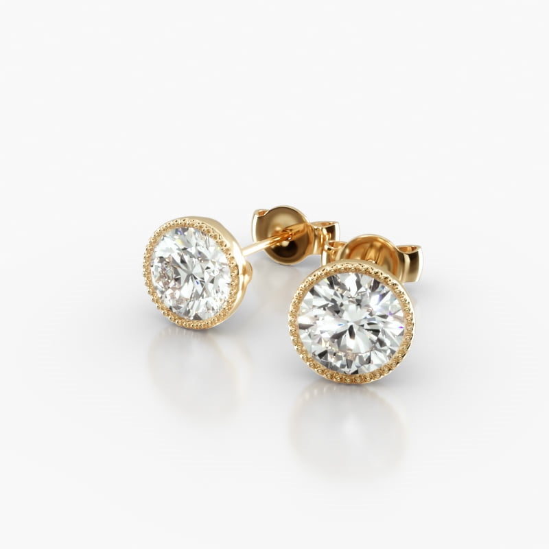 14K Yellow Gold Milgrain Bezel Diamond Stud Earrings (Mounting)