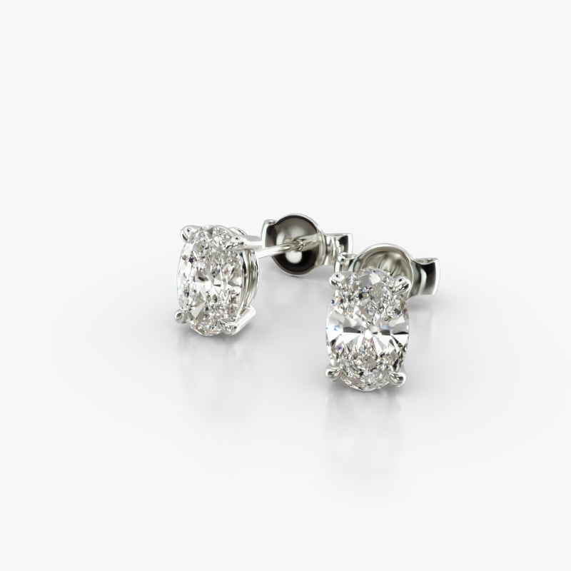 14K White Gold Oval Shape Diamond Stud Earrings (Mounting)