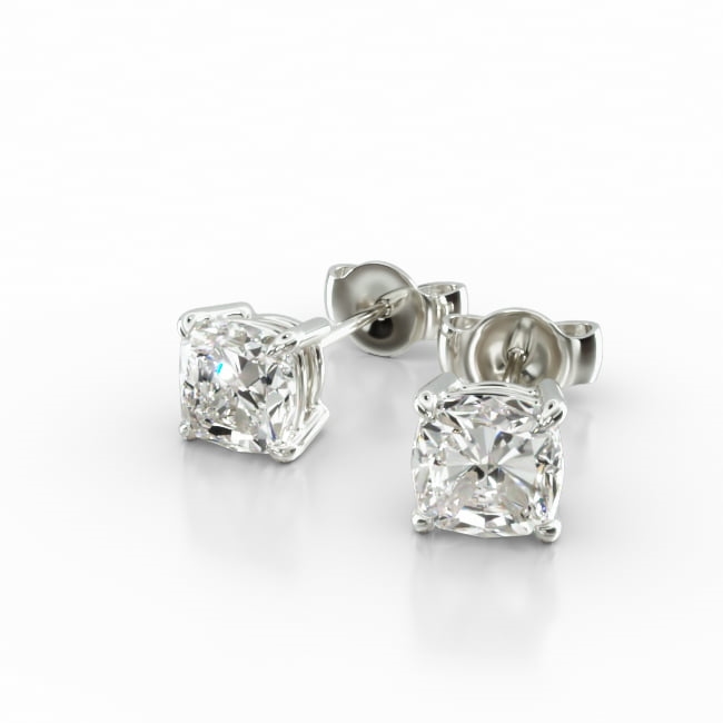 14K White Gold Cushion Shape Diamond Stud Earrings (Mounting)