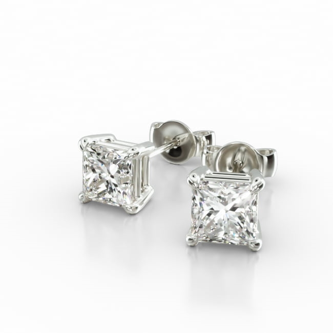 14K White Gold Princess Cut Diamond Stud Earrings (Mounting)