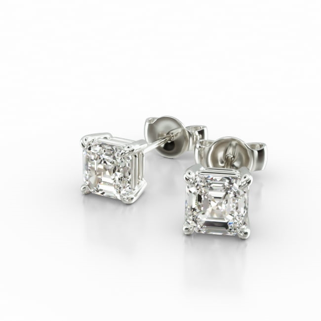 This pair of classic, asscher shape diamond earrings feature a tapered basket that showcases the unique characteristics of the asscher shape diamonds of your choice. The bold flashes of light and a luminescent nature capture the eye with every move. Center diamond or gemstone purchase required