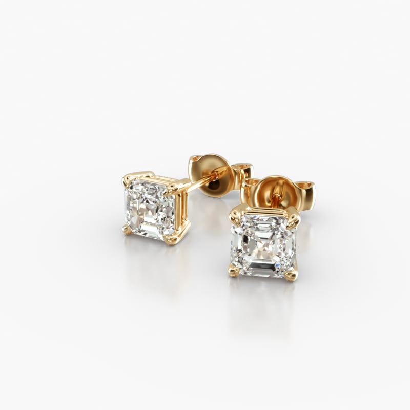14K Yellow Gold Asscher Cut Shape Diamond Stud Earrings (Mounting)