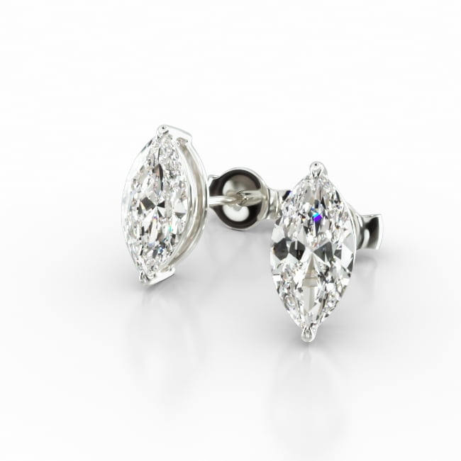 This pair of classic marquise cut diamond earrings feature a tapered basket, showcasing the unique characteristics and striking outline of the marquise cut diamond of your choice. Splinters of light shimmer and shine with every move. Center diamonds or gemstones purchase required