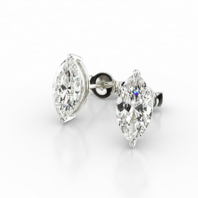 14K White Gold Marquise Cut Diamond Stud Earrings (Mounting)