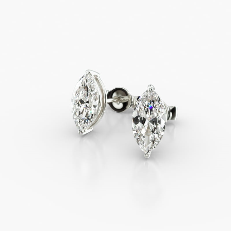 14K White Gold Marquise Cut Diamond Stud Earrings (Mounting)