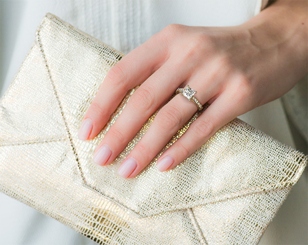 14K Yellow Gold Embossed Diamond Engagement Ring