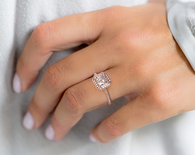 14K Rose Gold Octagon Halo Diamond Engagement Ring