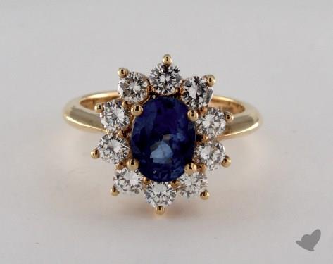 18K Yellow Gold 2.03ct Oval Blue Sapphire Starburst Ring