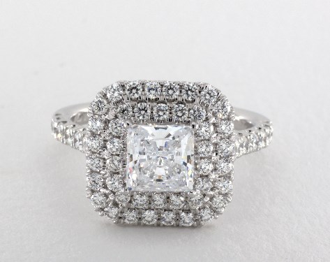 Platinum Princess Shape Double Halo Engagement Ring by Martin Flyer