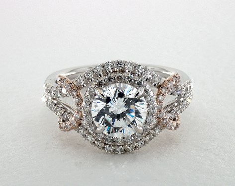 shank tone ring engagement halo adorned double gold 18k platinum 14k