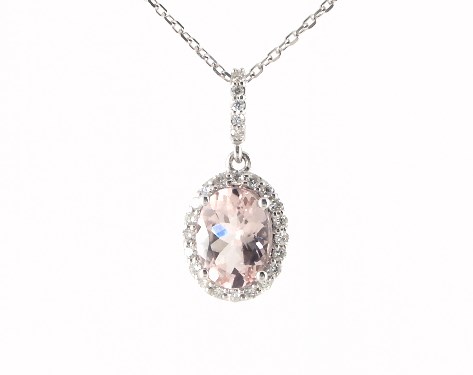 Necklaces Gemstone 14k White Gold Morganite And Diamond Halo Necklace Item 61474 - Morganite And Diamond Pendant