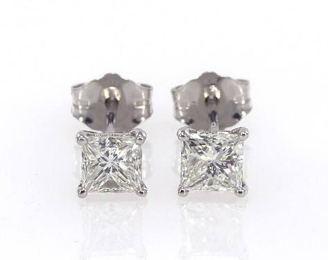 Earrings Diamond Stud Earrings 14k White Gold Princess Cut