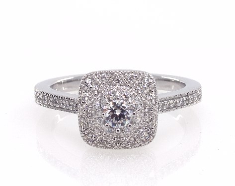 fine jewelry royal halo 14k white  gold  galaxy  cushion 