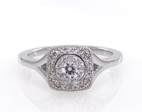 14K White Gold Cushion Halo Split Shank Engagement Ring