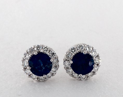 18K White Gold Sapphire and Diamond Halo Earrings