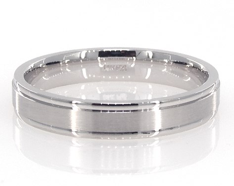 14K White Gold 4mm Brush Finish Flat Center Comfort Fit Ring