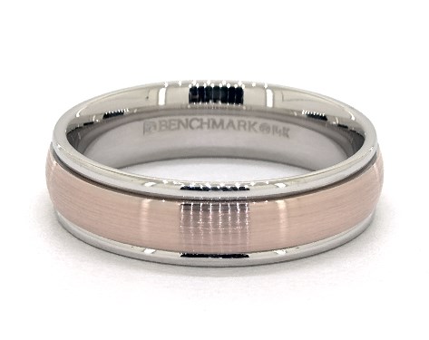 14K Two-Toned 6mm Comfort-Fit Satin Center Band
