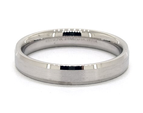 wedding rings, mens carved, platinum 4mm comfort fit beveled edge satin ...